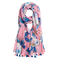 Écharpe carrée légère et douce pour femme Yway, imprimé floral, mode automne-hiver, châle à franges (Fleur-Rose Bleu)