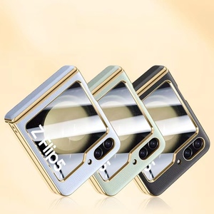 Para Samsung Z Flip5 funda de teléfono para Samsung <span class=keywords><strong>ZFlip4</strong></span> 3 funda protectora de cuero galvanizado funda de bisagra película cubierta de teléfono integrada - Product Image 2