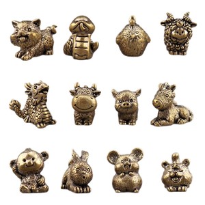 Figuras de latón fundido electrochapado del Zodíaco Chino: Rata, Buey, Tigre, Dragón, Serpiente, Caballo, Cabra, Mono, Gallina, Cerdo, Perro, Conejo - Product Image 1