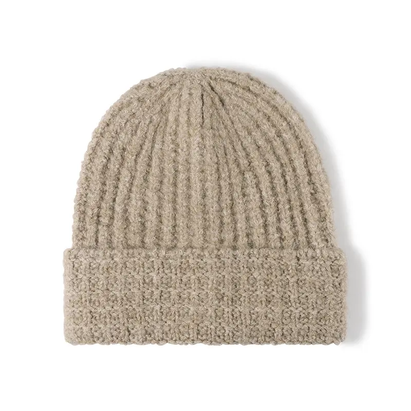 Cappello invernale caldo quotidiano di lana di alta qualità per uomo e donna classico acrilico bianco personalizzato con Logo in maglia polsino berretto