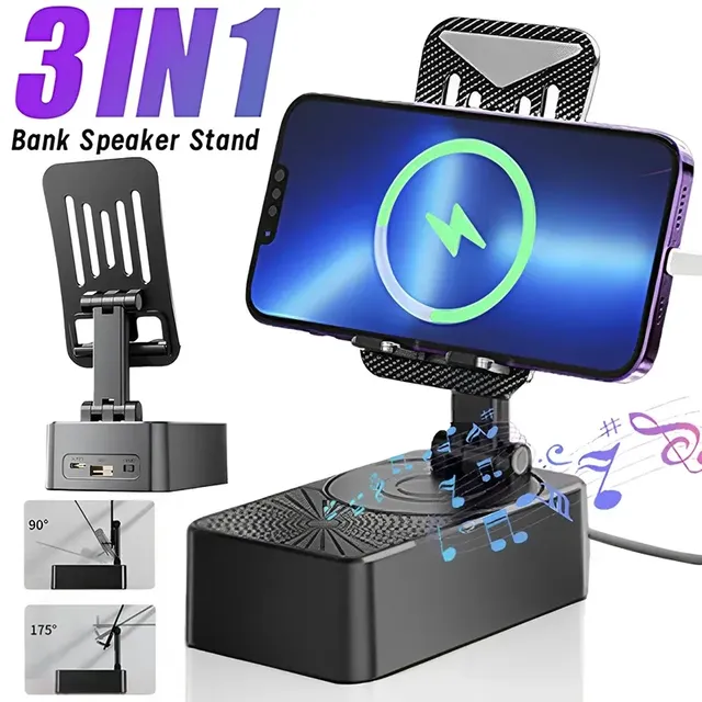 Portable Multi-Functional Cell Phone Stand Black Anti-slip Base Phone Holder Surround Sound Wireless  Speaker Home Use