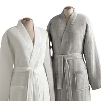 Luxury Waffle Bathrobe, Kimono Collar, 100% Cotton