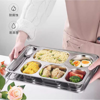 1688 agence d'approvisionnement SUS 304 plateau de repas en acier inoxydable cafétéria pour enfants adultes grille carrée boîte de repas commande minimale 100 pièces