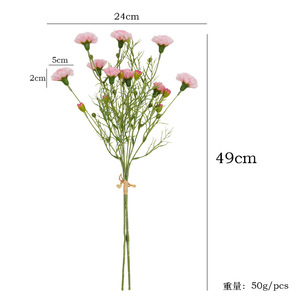 Bouquet de carnations artificielles Ruilisi en soie, blanc, rose clair, rouge vif, 3 tiges, décoration d'intérieur, accessoires de photographie - Product Image 5