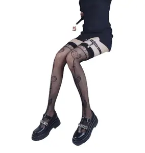 Gothic Women Tights Leggings Love Heart Hollowed Out Mesh Stockings Lolita  Lace Bottomed Pantyhose Girls Sexy Cosplay Stocking