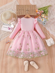 Robe longue à manches longues pour filles, style <span class=keywords><strong>princesse</strong></span>, douce, à fleurs, à volants, patchwork, en maille, pour le printemps et l'automne - Product Image 4