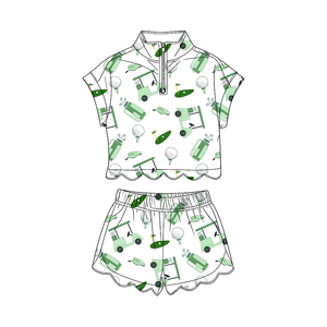 Ensemble de vêtements pour filles, personnalisé, décontracté, imprimé chariot de golf, respirant, en coton et élasthanne, avec chemise à fermeture éclair et short à bord festonné, pour le printemps et l'automne - Product Image 3