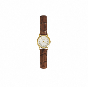 Montre-bracelet classique GBHW en or blanc, montre à quartz de luxe marron, élégante montre analogique pour femmes avec bracelet en cuir - Product Image 1