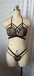 Conjunto de monos íntimos de encaje negro, sujetador Sexy, bragas, lencería para mujer, ropa de noche, más de 18 videos, chica sexy caliente - Product Image 4