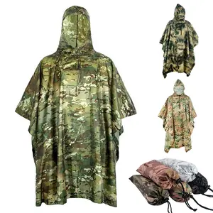 Camouflage cape raincoat three in one multifunctional outdoor rainproof raincoat, canopy, ground mat, mountaineering raincoat