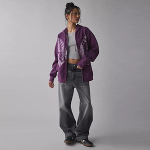 <span class=keywords><strong>Felpa</strong></span> <span class=keywords><strong>con</strong></span> Cappuccio Vintage Y2K <span class=keywords><strong>con</strong></span> Stampa di Farfalle, Oversize, Sbiadita, <span class=keywords><strong>con</strong></span> Zip, Stile Grunge Streetwear per Donne - Product Image 1