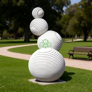 Senzhao Custom Modern Abstract White Stacked <b>Sphere</b> Sculpture Outdoor Garden Park Metal Art Decoration Forged Waving <b>Ball</b> Statue - Product Image 1
