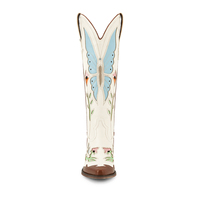 WETKISS Chaussures pour femmes à la mode personnalisées Bottes de cow-girl à talons épais Bottes au genou à fleurs Bottes de cow-boy blanches avec papillon