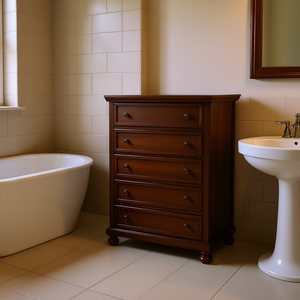 Cassettiera in Legno di Noce Scuro con 5 Cassetti, Mobile Tradizionale per Bagno - Product Image 2