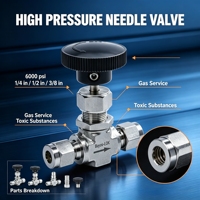 Manual 316 SS Needle Valve Precision High Pressure Resistance Leak-Proof Fine Flow Control Gas Pressure Regulator Valve Fitting