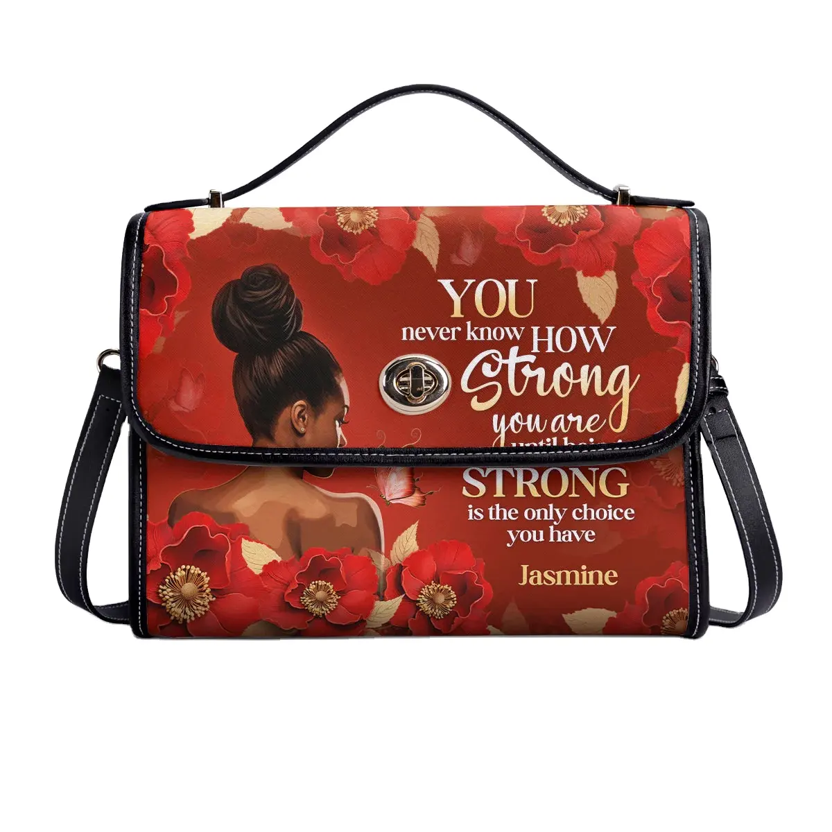 Bolsa feminina com estampa You Never Know How Strong You Are, bolsa de couro vermelho personalizada para mulheres, atacado
