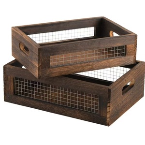 Cesta de almacenamiento de madera rectangular de madera maciza con asa, gran capacidad para cocina, baño, organización de alimentos, organizador de escritorio - Product Image 3
