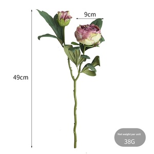 Pivoines artificielles en soie à deux têtes, effet toucher réel, bord brûlé, pour bouquet de mariée vintage - Product Image 2