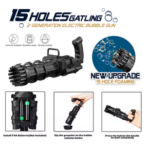 Anak-anak baru Upgrade 15 lubang listrik pistol gelembung musim panas luar ruangan menyenangkan 2-generasi Gatling dengan bahan plastik - Product Image 4