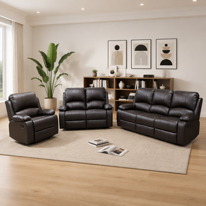Conjunto de Sofá Reclinable Moderno de Cuero PU con Respaldo Acolchado, Brazos Acolchados y Patas de Metal, Ajustable en 4 Posiciones para Sala de Estar - Product Image 3
