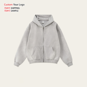 Custom Print Embroidered Unisex Distressed Oversized Winter Streetwear Heavyweight High Quality Vintage Acid Wash Zip Hoodie - Product Image 2