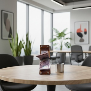 For Boshiho Anti-theft Slim <b>Rfid</b> Leather <b>Wallet</b> With Vintage Thread Pattern Front Pocket Metal Money Clip Nylon Lining - Product Image 3