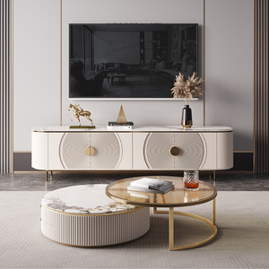 Meuble TV en bois blanc brillant, accessoire de luxe, en acier inoxydable, or, pour salon, vente en gros, usine - Product Image 3
