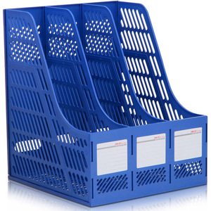 Deli Triple File Frame 9847 Blue Plastic File Holder Office Document Organizer Three Layer File Rack - Product Image 1
