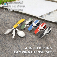 Couteau, fourchette, cuillère et ouvre-bouteille pliables multifonctionnels en acier inoxydable pour le camping, les voyages et les activités de plein air