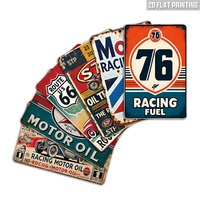 Ensemble de panneaux métalliques 2D vintage pour huile moteur de course, style rétro Route 66 Texaco Mobil STP, décoration murale pour garage, man cave, bar