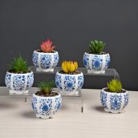 Pot Bunga Keramik Porselen Motif Teratai Biru Putih Timur Tengah Ukuran Desain Khusus untuk Sukulen dan Kaktus