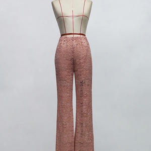Wholesale Custom OEM/ODM Solid Color Gorgeous Stretch <b>Lace</b> Harem Ankle-Length Pants <b>Elastic</b> Waist Anti-Wrinkle - Product Image 3