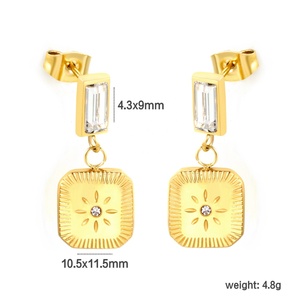 <b>Stainless</b> <b>Steel</b> Jewelry <b>Chain</b> Link Zircon Crystal Gold Plated Hoop Earrings Stud Square Charms Star Water Drop Dangle Earrings - Product Image 2