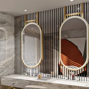 Elliptical Wall Mounted LED Intelligent Sensing Touch Bluetooth Anti Fog Waterproof Open Hotel Public Restroom Mirror