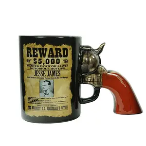 De cerámica arma taza de la Ley de la serie 15oz arma taza conjunto con Jesse James