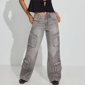 Jeans Cargo Rectos de Alta Calidad para Mujer, Cintura Alta, Estilo Vintage, Transpirables, Pantalones Vaqueros de Mezclilla para Streetwear - Product Image 1