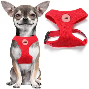 Good quality cheap price customized logo size unique soft breathable washable mesh nylon pet dog harness vest for walk