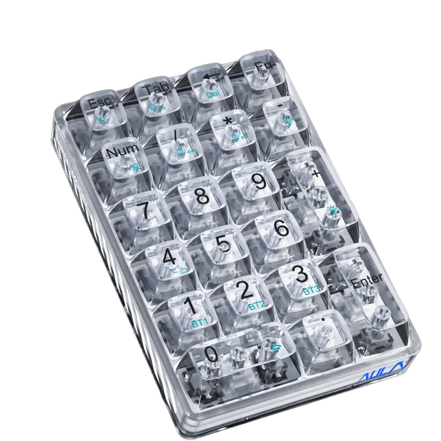 AULA F75 New Wireless BT Three-Mode Numeric Keypad Mechanical Keyboard RGB Backlit Type-C Interface Transparent Design Plastic