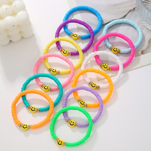 Bracelet en pâte polymère, couleur arc-en-ciel, perles élastiques, visage souriant, bijoux pour femmes, printemps 2024, origine Yiwu SY0622-1 - Product Image 3