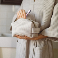 Trousse de Toilette de Voyage Personnalisée en Tissu Gaufré Polyester, Grande Capacité, Imperméable, avec Fermeture Éclair et Poignée Souple, Motif Uni