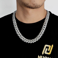 Collier ras du cou hip-hop plaqué or blanc avec diamant glacé, chaîne cubaine en argent, 15mm, vente en gros, NUOYA