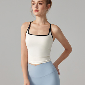 CJ-Women's Active Compression Comfort Square Neck Tank Tops Haut de sport <span class=keywords><strong>bicolore</strong></span> à contrôle de rebond - Product Image 1