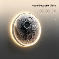 Horloge murale en forme de lune avec lumières LED et affichage numérique - Fonction d'affichage de l'heure/du jour/de la température, adaptée au salon