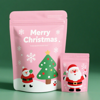 Pochette d'Emballage Biodégradable Rose pour Snack de Noël, avec Poignée, Fermeture Éclair et Logo Personnalisé