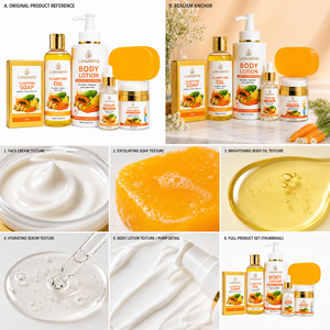 Ensemble de Soins Clarifiants Bio au Collagène, Vitamine E et Carotène pour l'Élimination des Taches Brunes et l'Éclaircissement du Teint – <span class=keywords><strong>Crème</strong></span> Visage pour Peaux Foncées – Vente en Gros OEM - Product Image 5