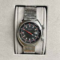Montre de course automatique à double couronne rouge d'occasion, mécanique, étanche, en acier, pour homme, style rétro décontracté
