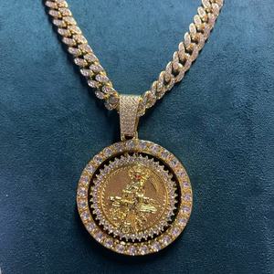 Recién llegado transfronterizo, collar con colgante de cristal giratorio de estilo hip-hop para niños, fiesta cubana religiosa cristiana chapada en oro - Product Image 3