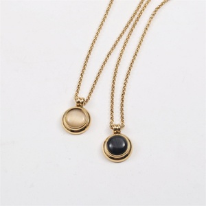 Korean Style Black White Round <b>Opal</b> Natural Stone Stainless Steel <b>Necklace</b> Gold Plated Women Accessories - Product Image 1