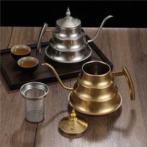 Vintage Stainless Steel Teapot Distressed Gold Finish With Lid Heat Resistant For Tea <b>Coffee</b> Soup Boiling Water Kettle - Product Image 1