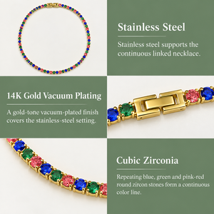 Collar choker chapado en oro con piedras redondas de circonia cúbica en rojo, azul y verde para mujer, estilo clásico para fiestas, cadena con cuentas. - Product Image 4
